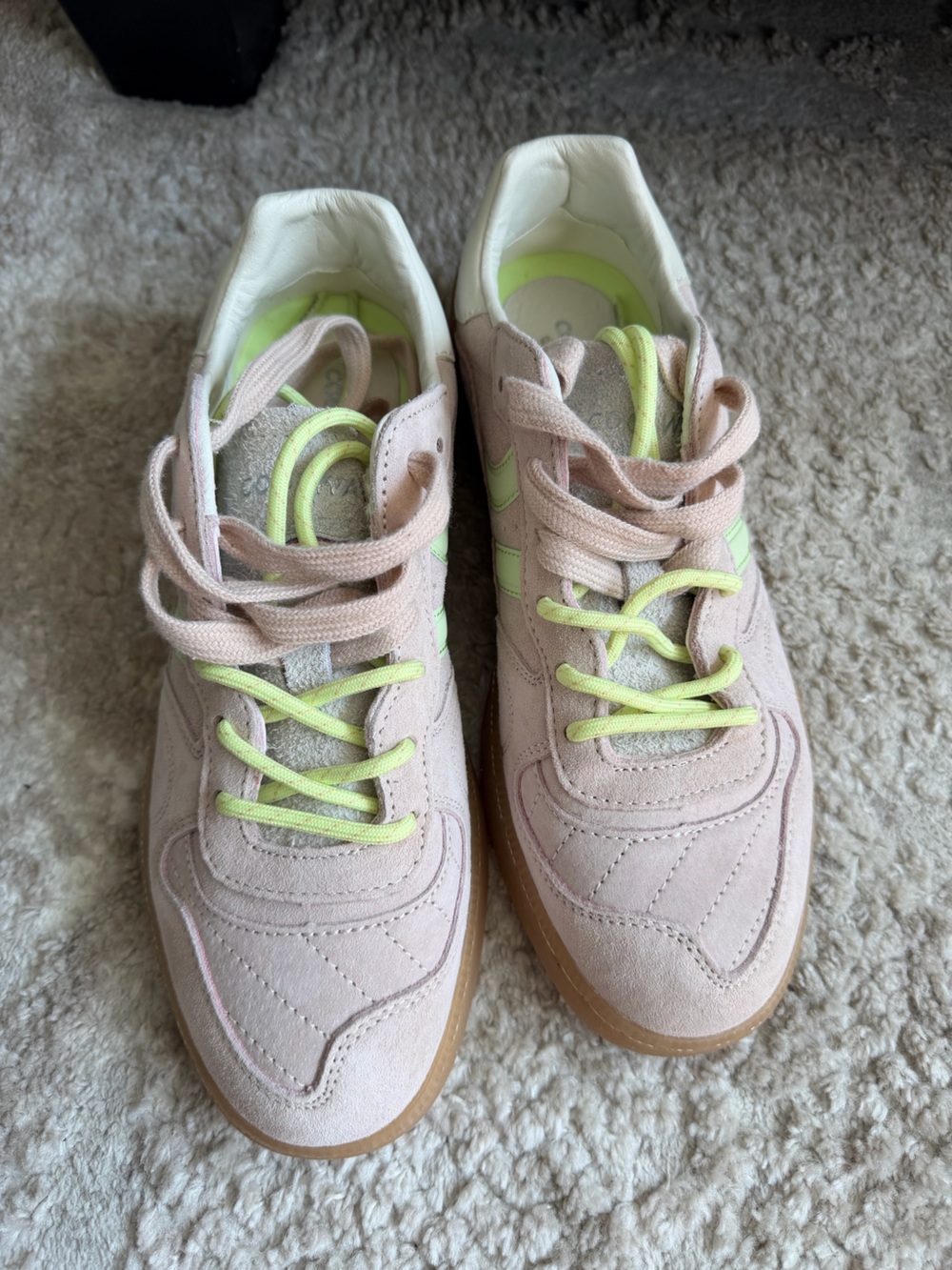 Coolway Pink Suede Sneakers with Neon Lime Accents